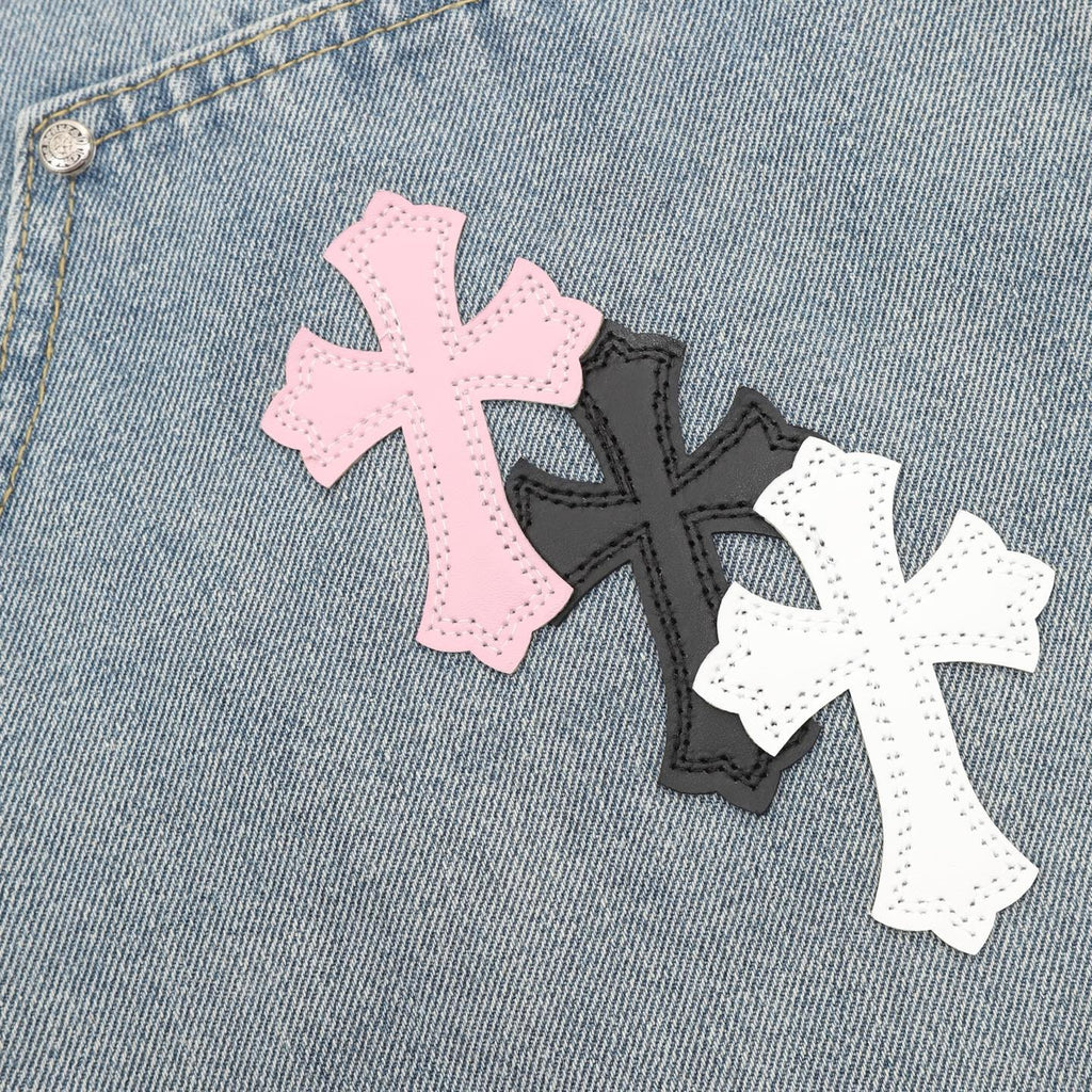 Chrome Hearts Leather-Trimmed Cross-Stitch Denim Shorts