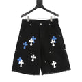 Chrome Hearts Leather-Trimmed Cross-Stitch Denim Shorts