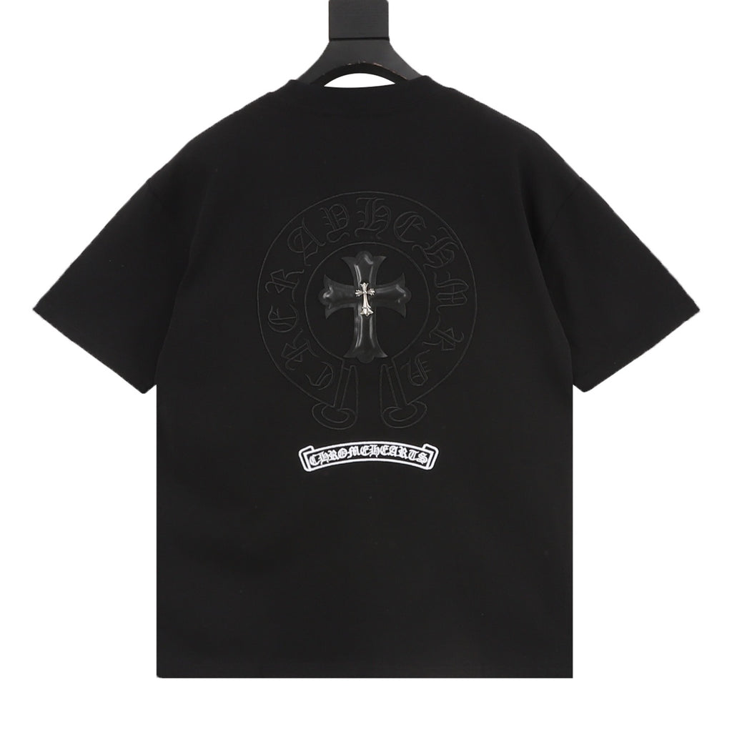 Chrome Hearts 26SS Metal-Embellished Leather-Label Cross Embroidered T-Shirt