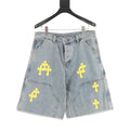 Chrome Hearts Leather-Trimmed Cross-Stitch Denim Shorts