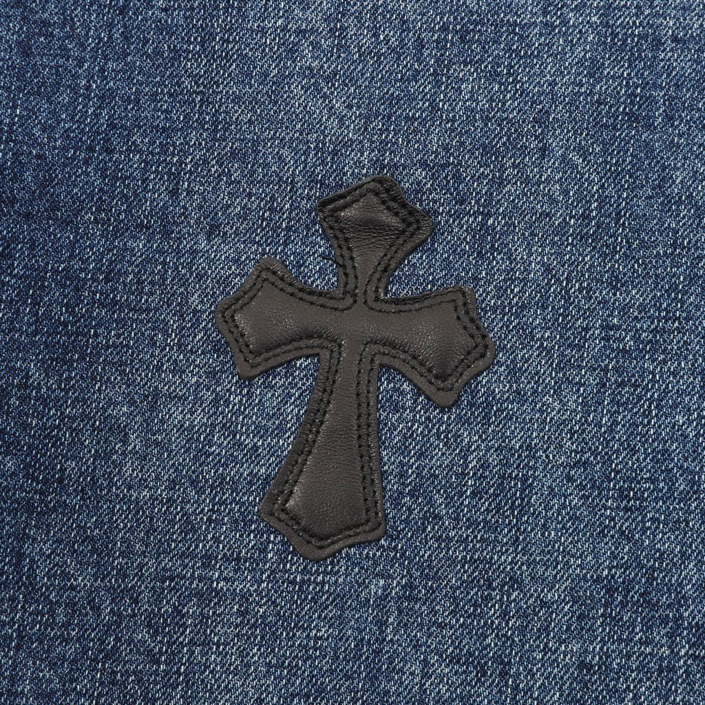 Chrome Hearts Leather-Trimmed Cross-Stitch Denim Shorts
