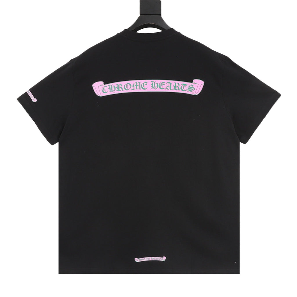 Chrome Hearts Pink and Green Sanskrit Scroll Print T-Shirt