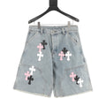 Chrome Hearts Leather-Trimmed Cross-Stitch Denim Shorts