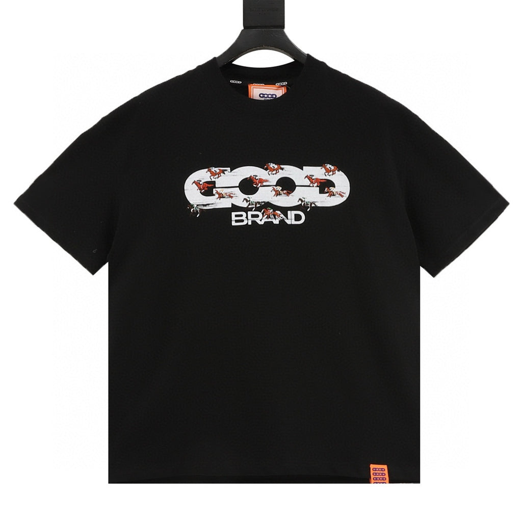 GOODBRAND Year of the Horse Flocked Embroidered Horse Racing Short-Sleeve T-Shirt