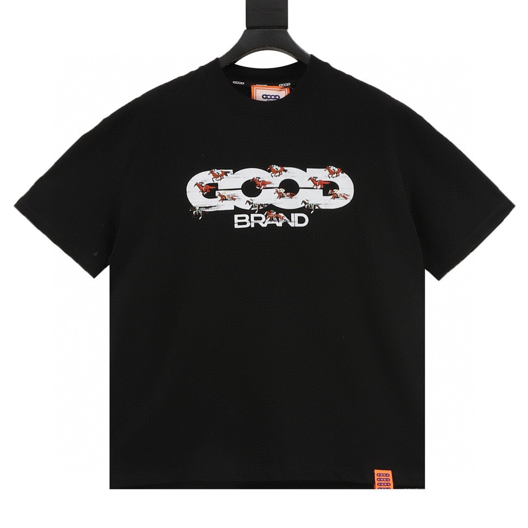 GOODBRAND Year of the Horse Flocked Embroidered Horse Racing Short-Sleeve T-Shirt