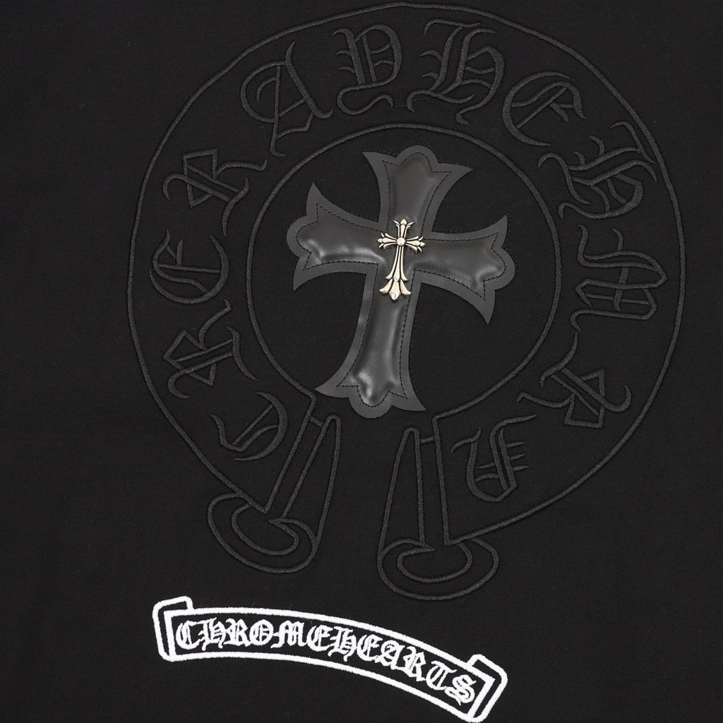 Chrome Hearts 26SS Metal-Embellished Leather-Label Cross Embroidered T-Shirt