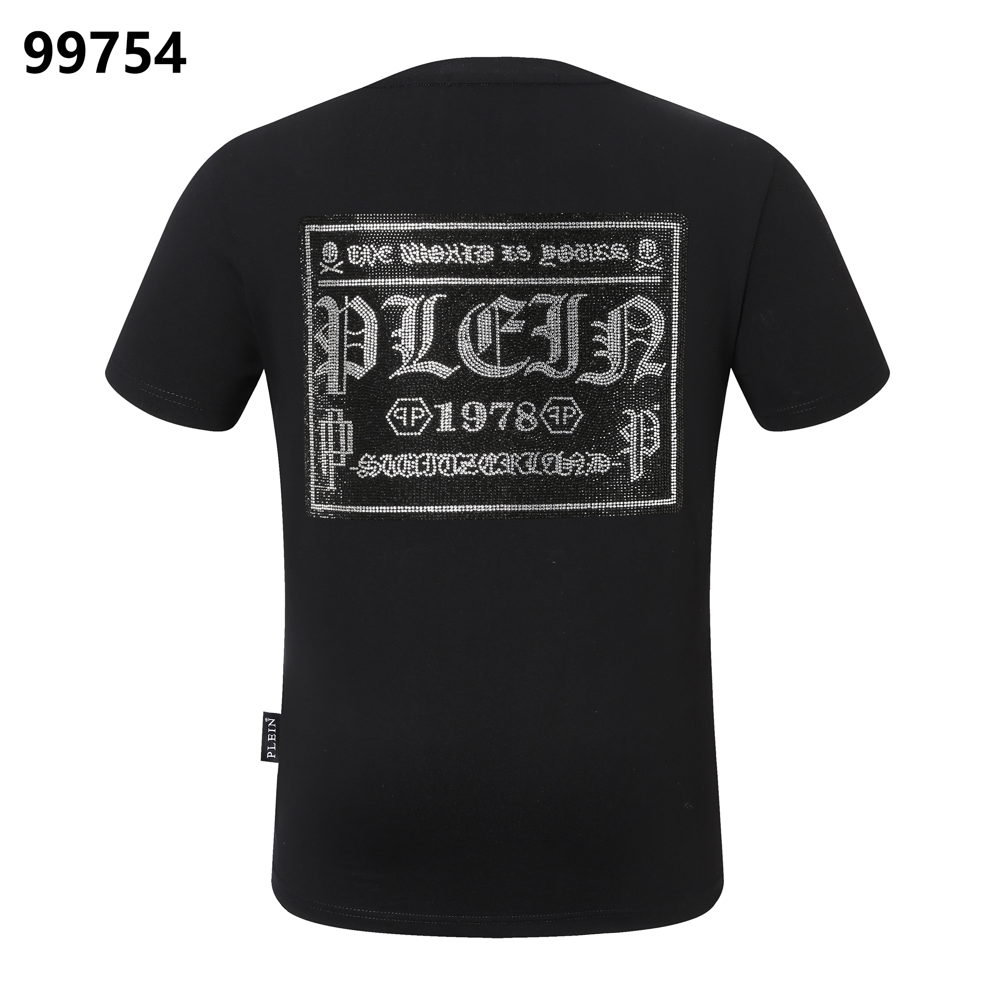 PHILIPP PLEIN Round-Neck T-Shirt with Rhinestone Letters