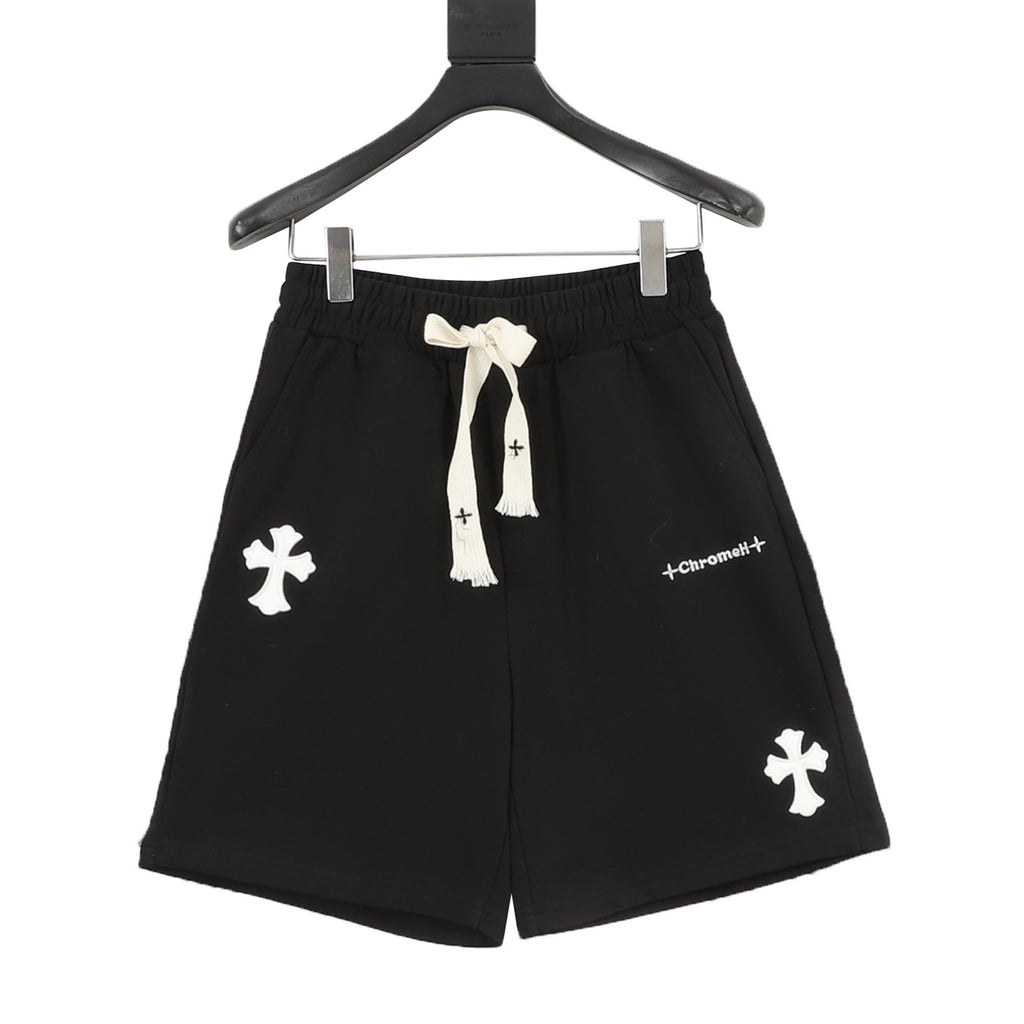 Chrome Hearts Black Shorts with 3D-Printed Embroidered Patches