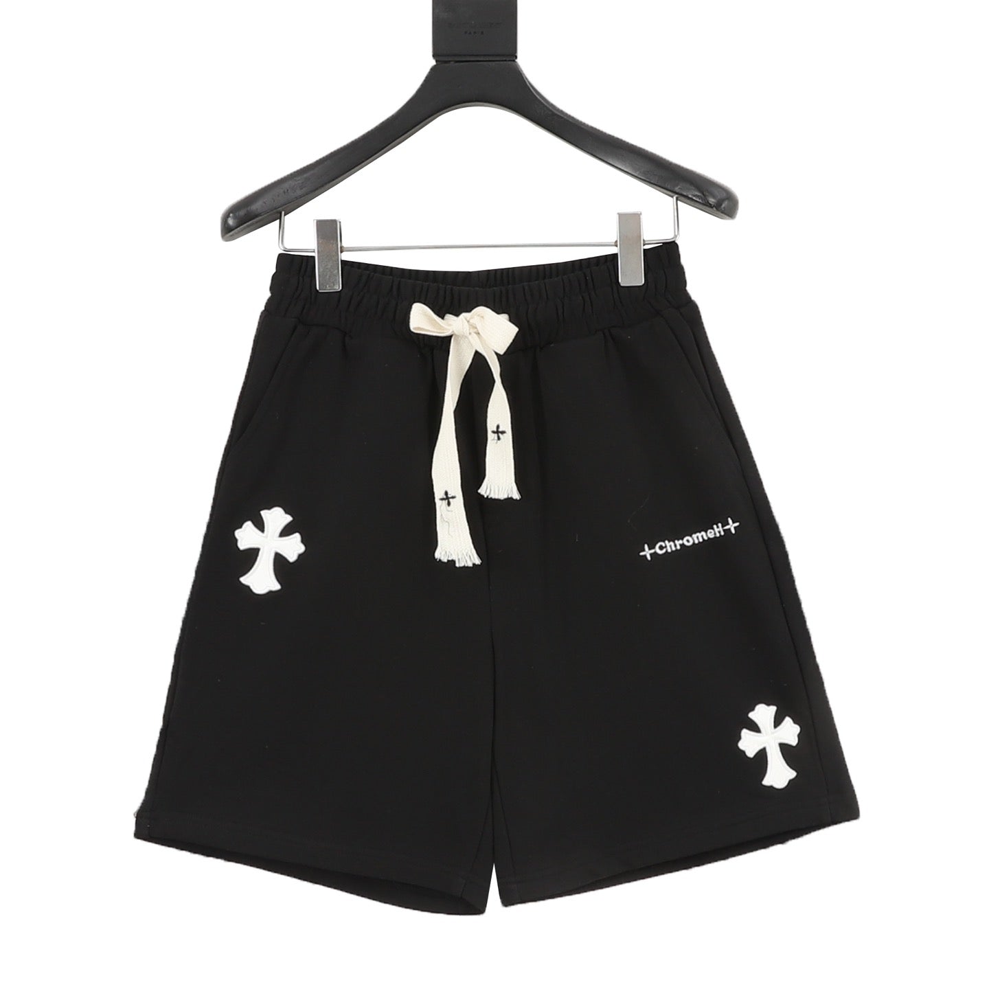 Chrome Hearts Black Shorts with 3D-Printed Embroidered Patches