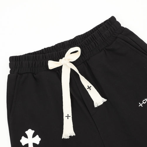 Chrome Hearts Black Shorts with 3D-Printed Embroidered Patches