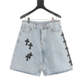 Chrome Hearts Leather-Trimmed Cross-Stitch Denim Shorts