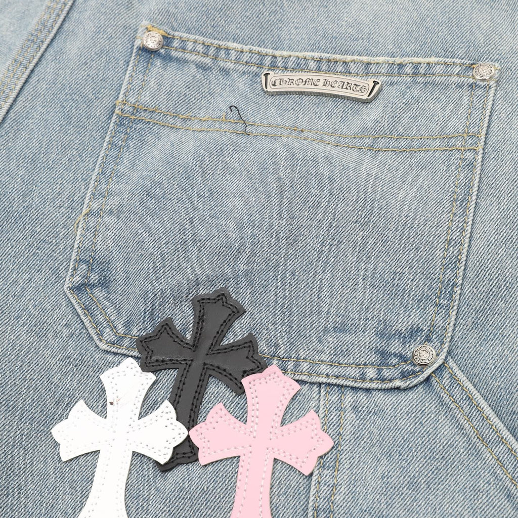 Chrome Hearts Leather-Trimmed Cross-Stitch Denim Shorts