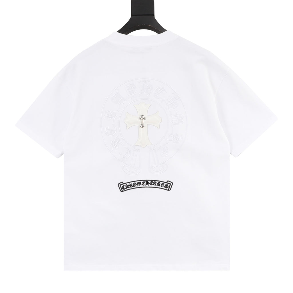Chrome Hearts 26SS Metal-Embellished Leather-Label Cross Embroidered T-Shirt