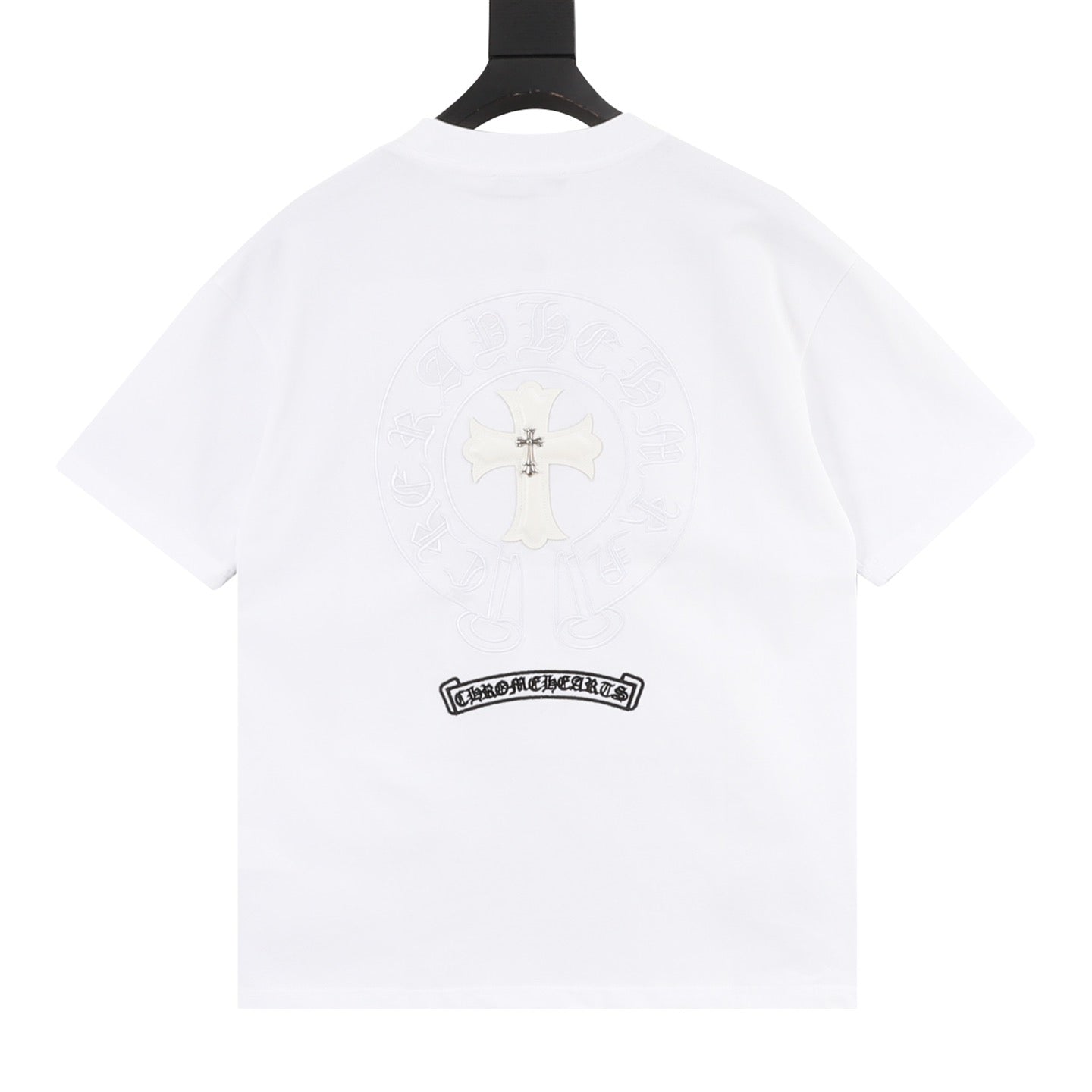 Chrome Hearts 26SS Metal-Embellished Leather-Label Cross Embroidered T-Shirt