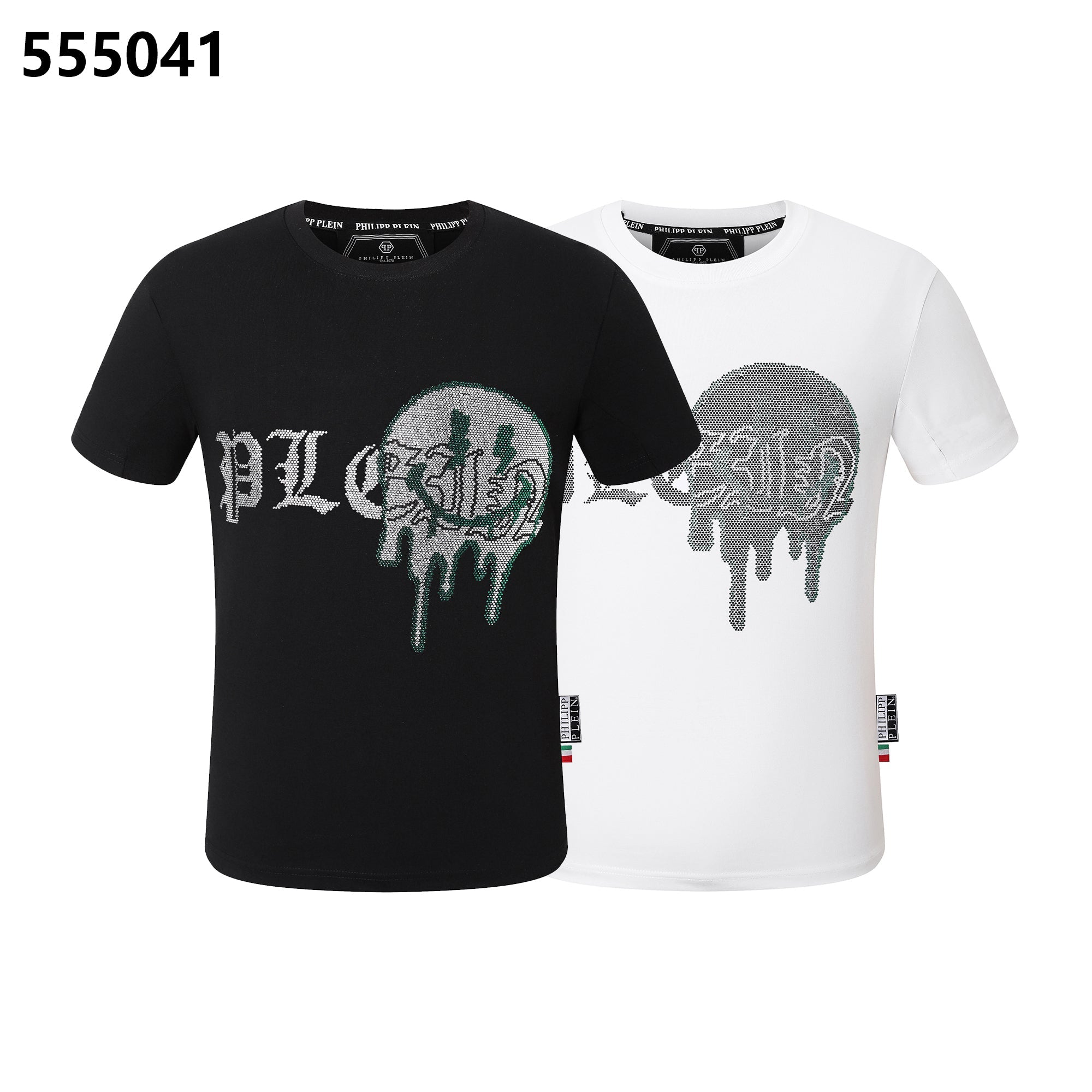 PHILIPP PLEIN Round-Neck T-Shirt with Embroidered Letters and Rhinestones