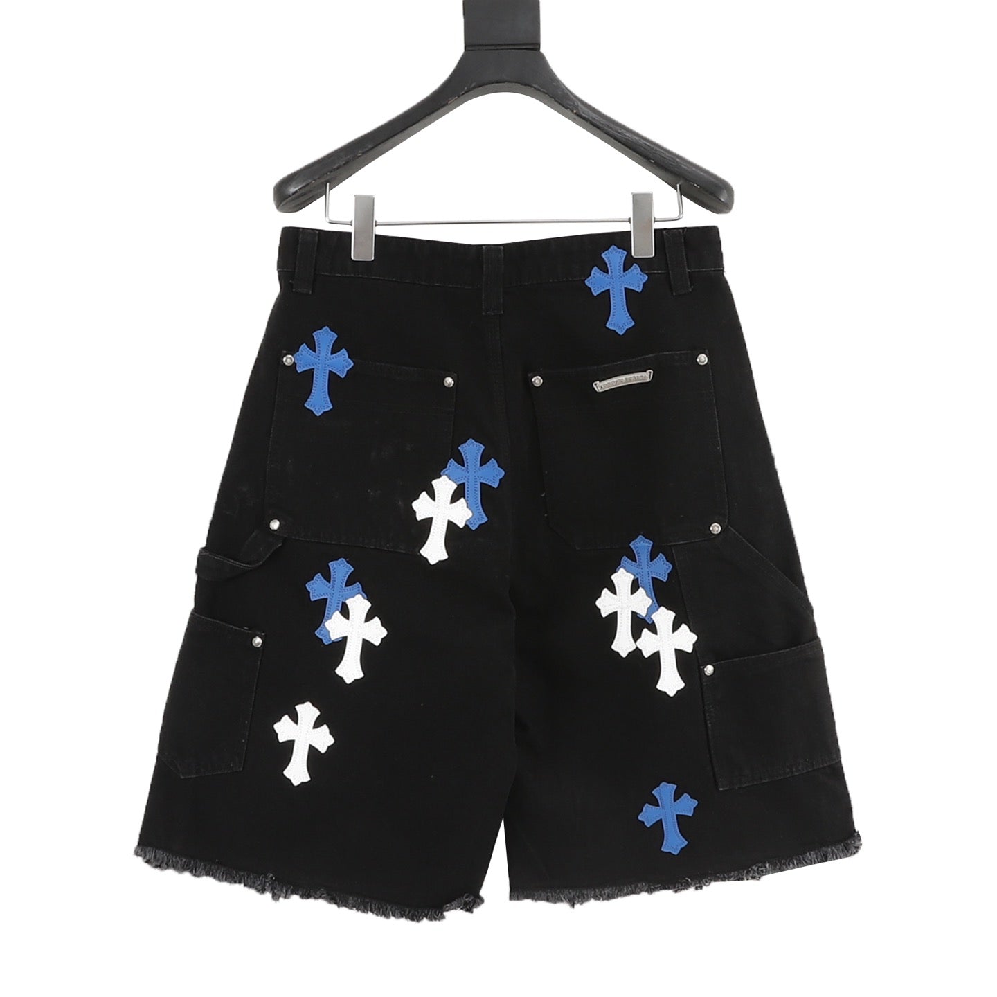Shorts vaqueros con ribete de cuero y punto de cruz de Chrome Hearts