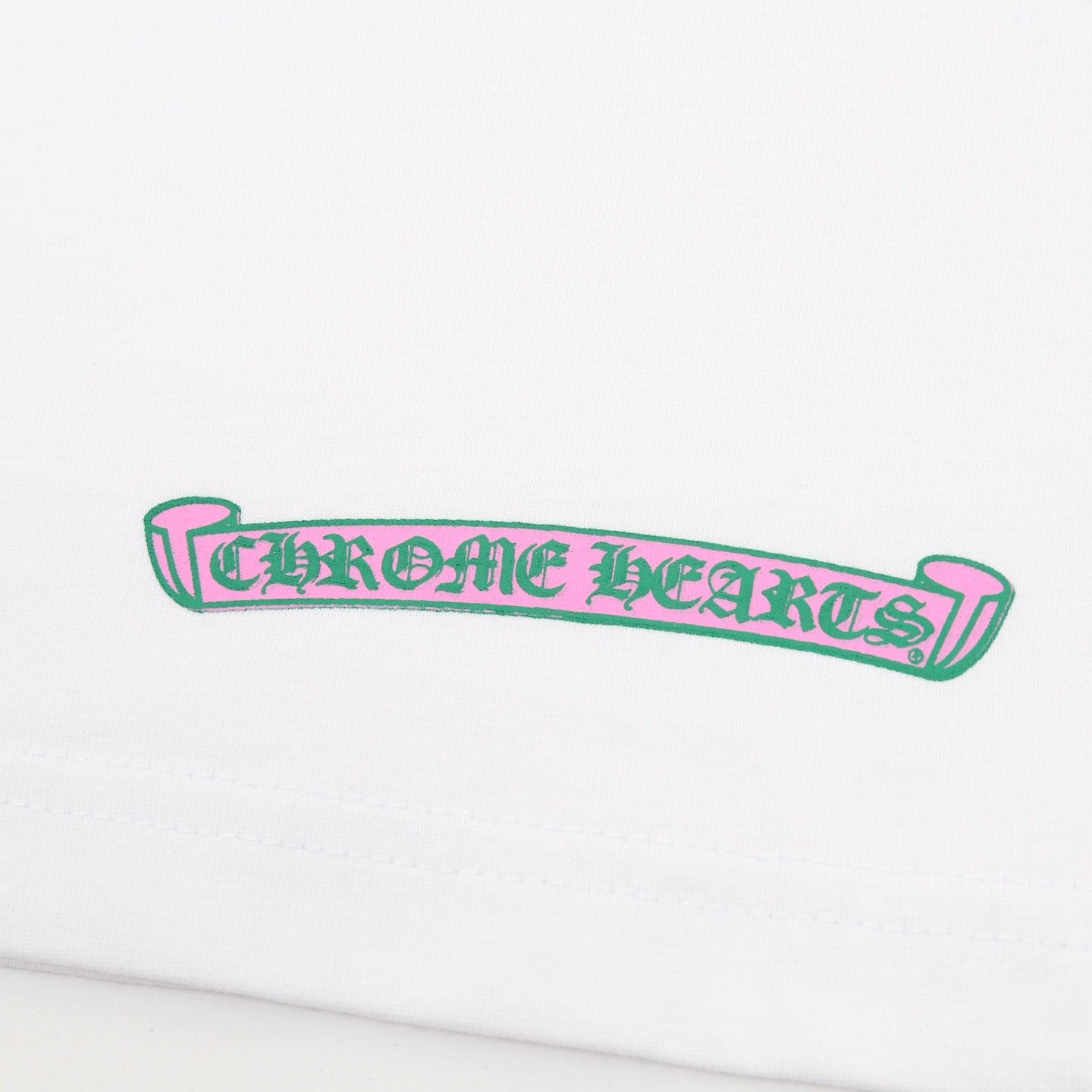 Chrome Hearts Pink and Green Sanskrit Scroll Print T-Shirt