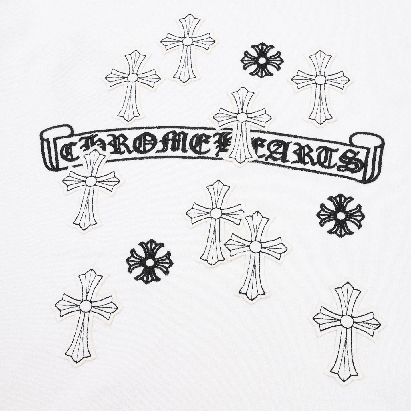 Camiseta de cuello redondo Chrome Hearts Sanskrit Cross