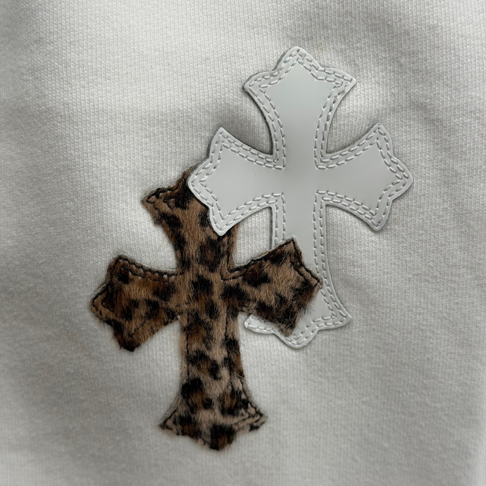 Chrome Hearts Leopard & White Leather Patch Sweatpants White