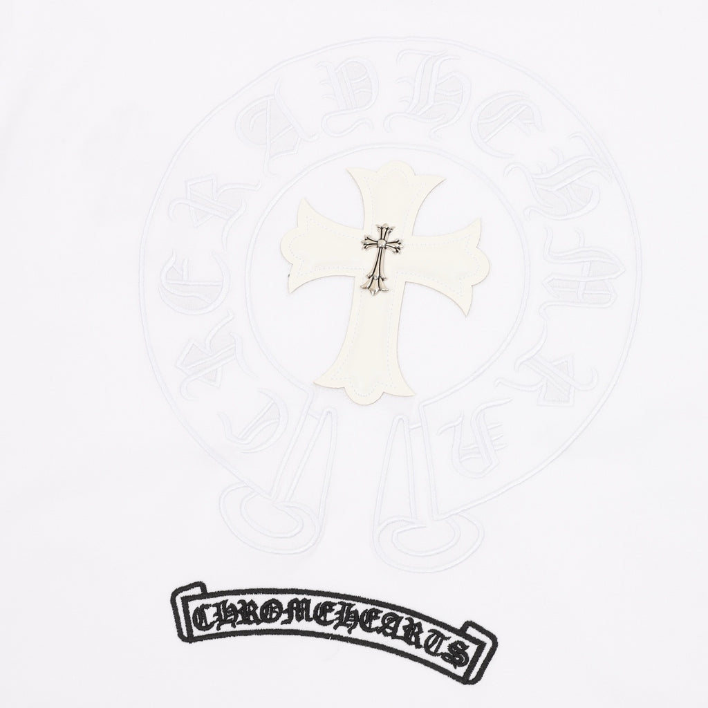 Chrome Hearts 26SS Metal-Embellished Leather-Label Cross Embroidered T-Shirt