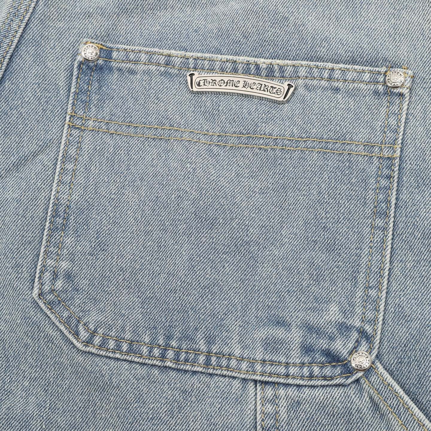 Chrome Hearts Leather-Trimmed Cross-Stitch Denim Shorts