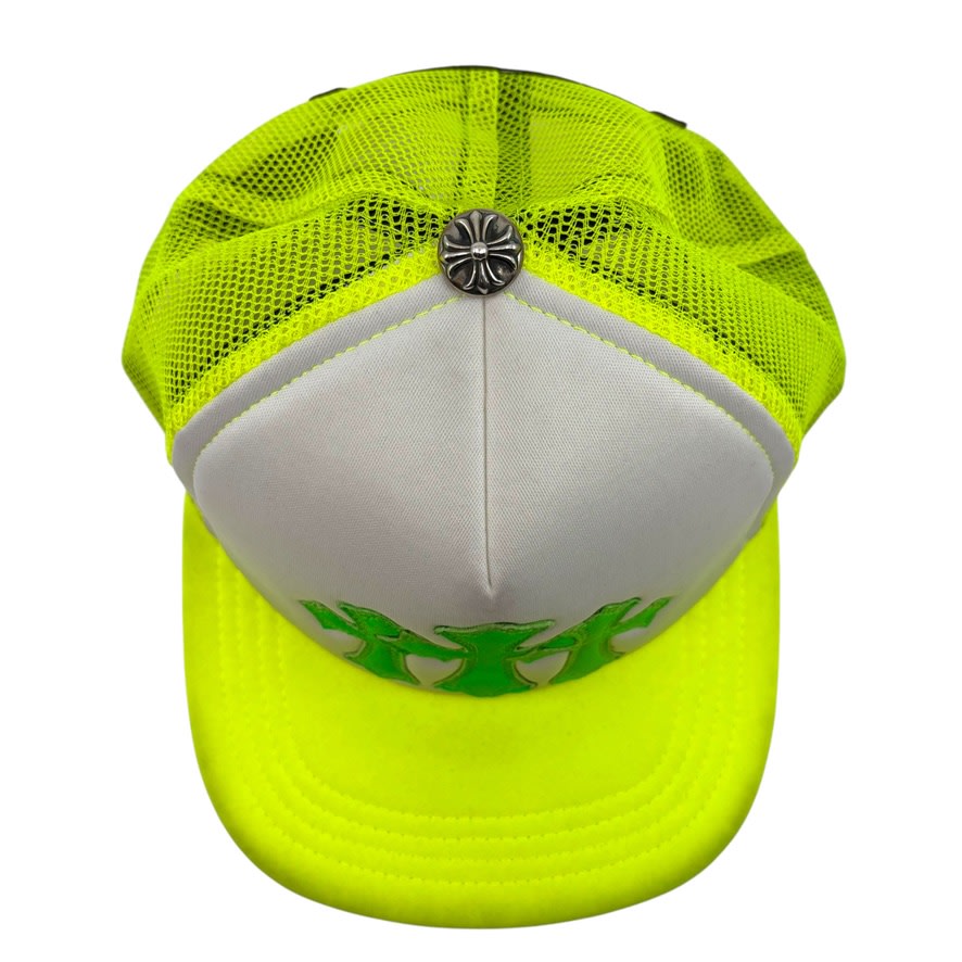 Chrome Hearts Cemetary Cross Trucker Hat Neon Yellow