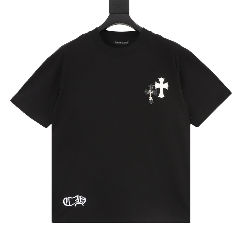Chrome Hearts 26SS Metal-Embellished Leather-Label Cross Embroidered T-Shirt
