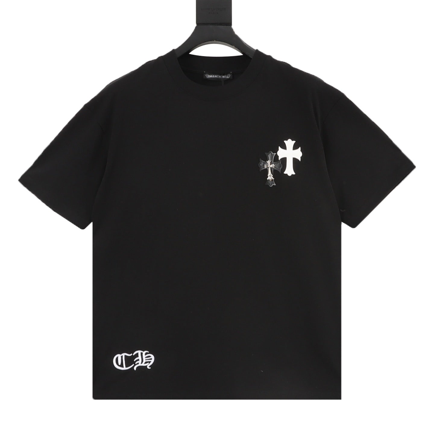 Chrome Hearts 26SS Metal-Embellished Leather-Label Cross Embroidered T-Shirt