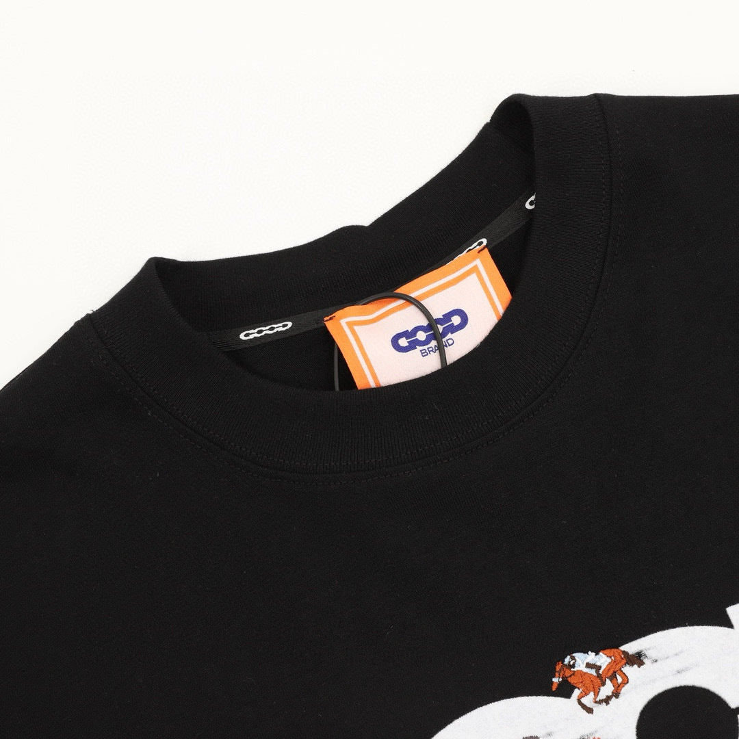 GOODBRAND Year of the Horse Flocked Embroidered Horse Racing Short-Sleeve T-Shirt