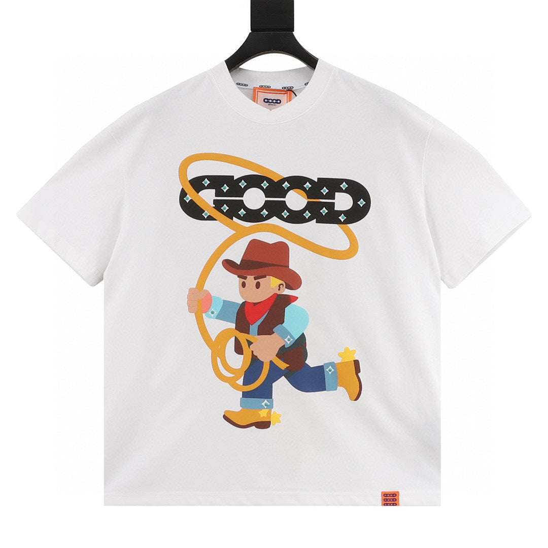 GOODBRAND Year of the Horse Foamed Denim Rhinestone Short-Sleeve T-Shirt