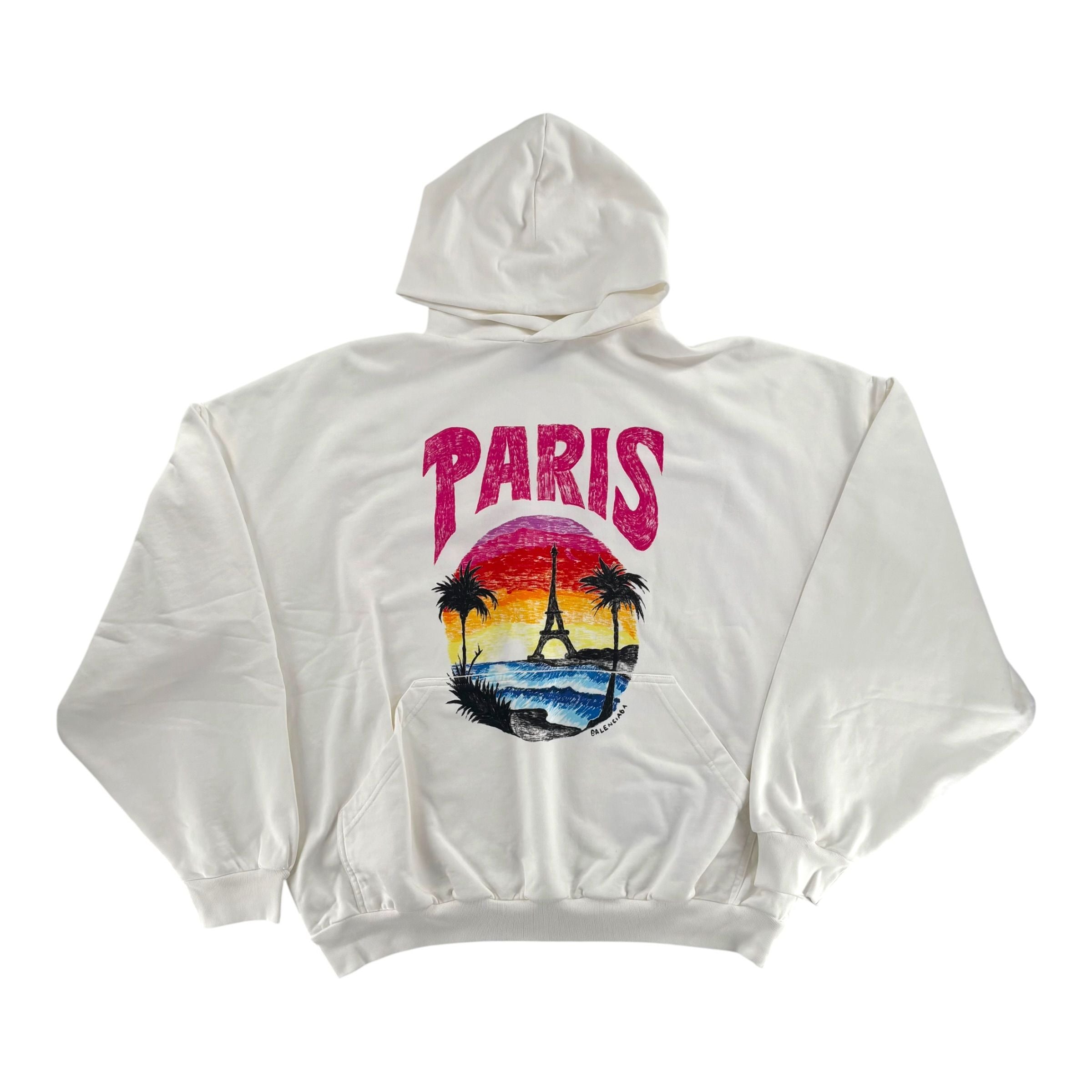 Paris Tropical Round Hoodie Oversized White/pink