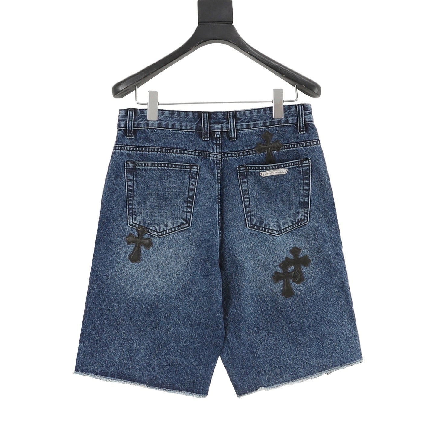Pantalones cortos vaqueros Chrome Hearts con ribetes de cuero y punto de cruz