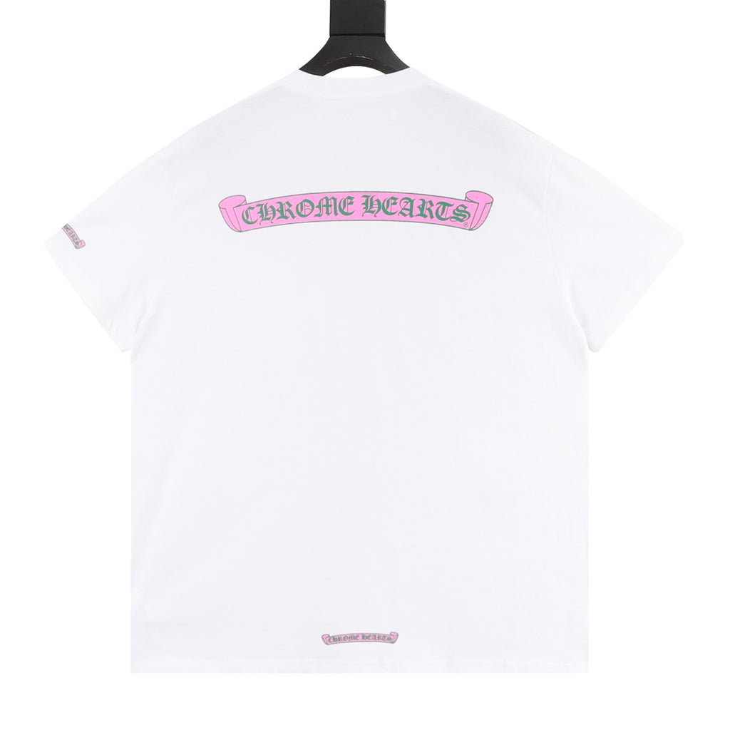 Chrome Hearts Pink and Green Sanskrit Scroll Print T-Shirt