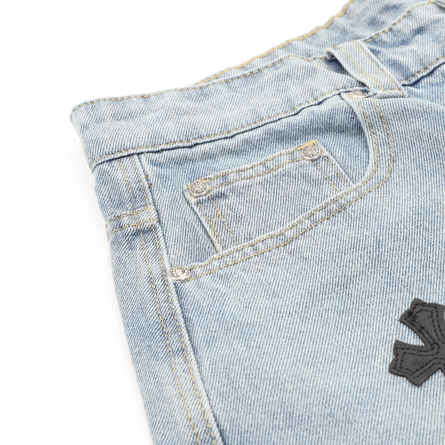 Chrome Hearts Leather-Trimmed Cross-Stitch Denim Shorts