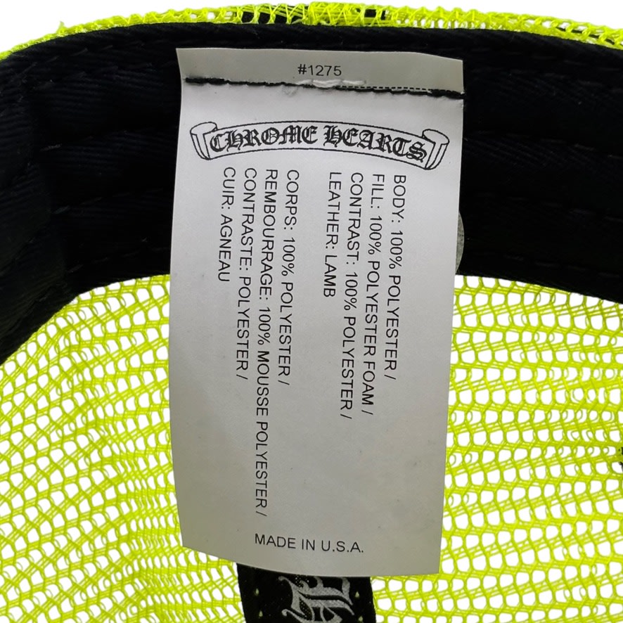 Chrome Hearts Cemetary Cross Trucker Hat Neon Yellow