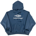 Balenciaga Distressed Logo Hoodie Blue