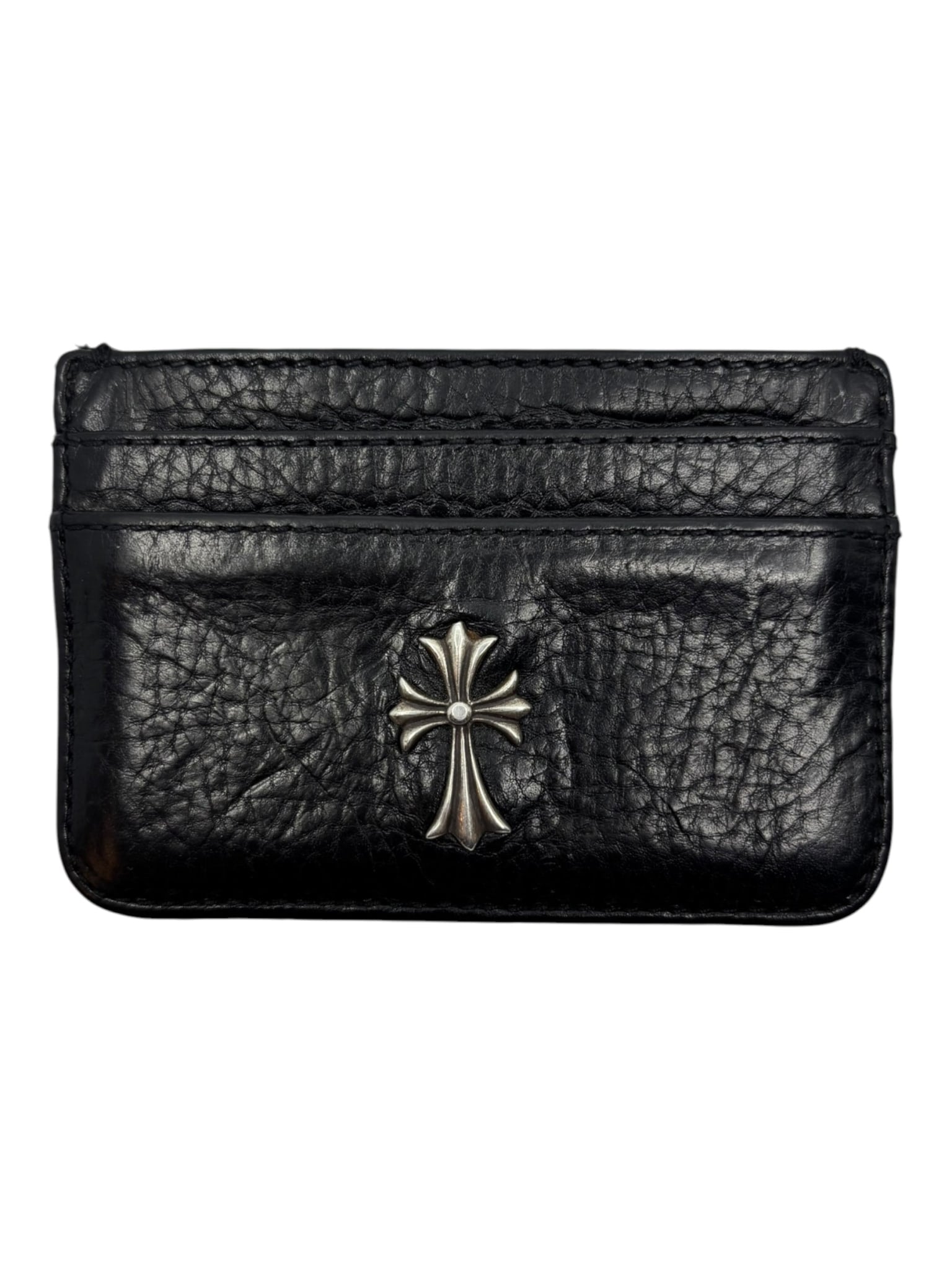 Chrome Hearts Silver Cross Leather Cardholder Black