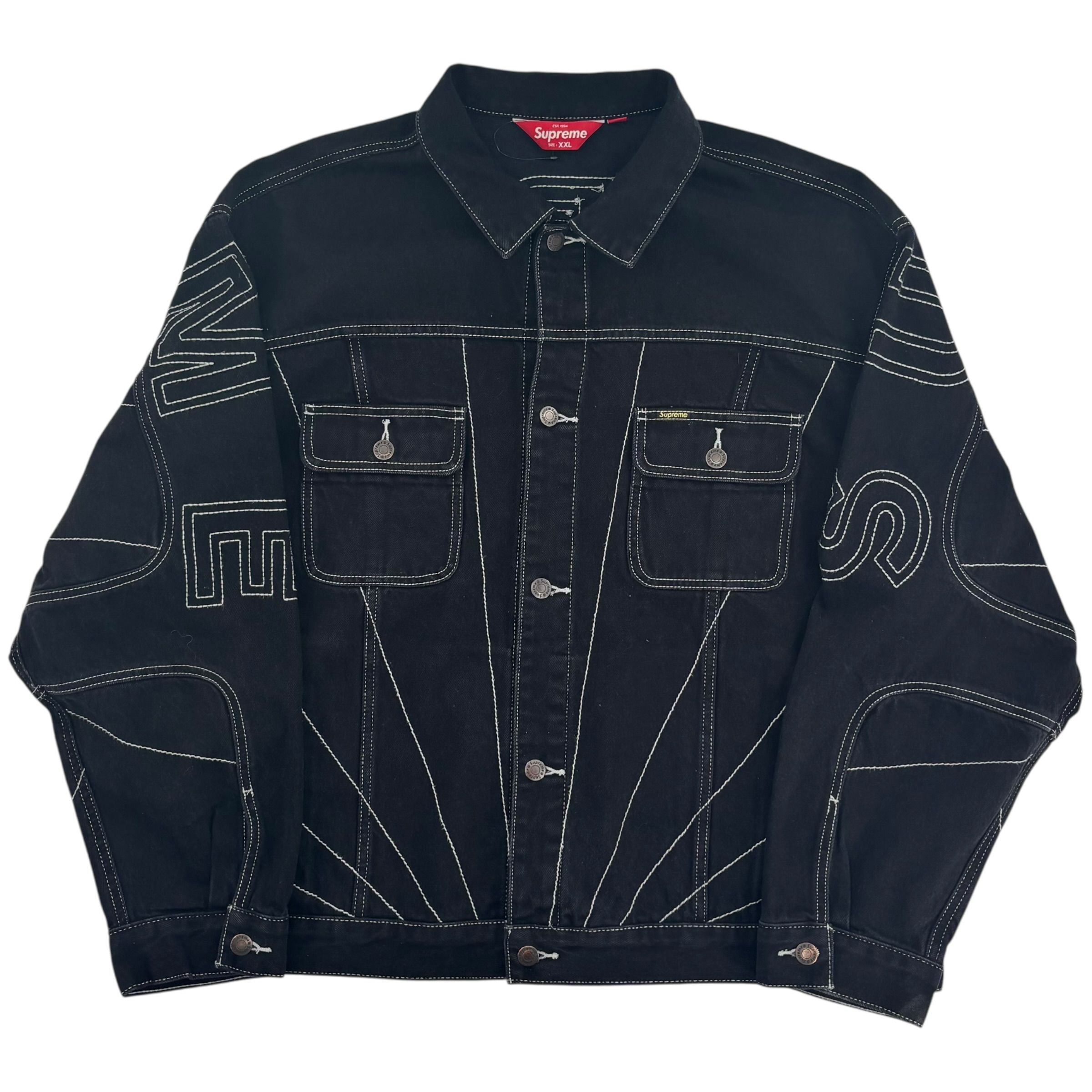 Supreme Radial Embroidered Denim Trucker Jacket Black