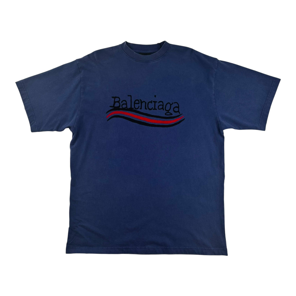 Balenciaga Political Campaign Large Fit T-Shirt Pacific Blue/White