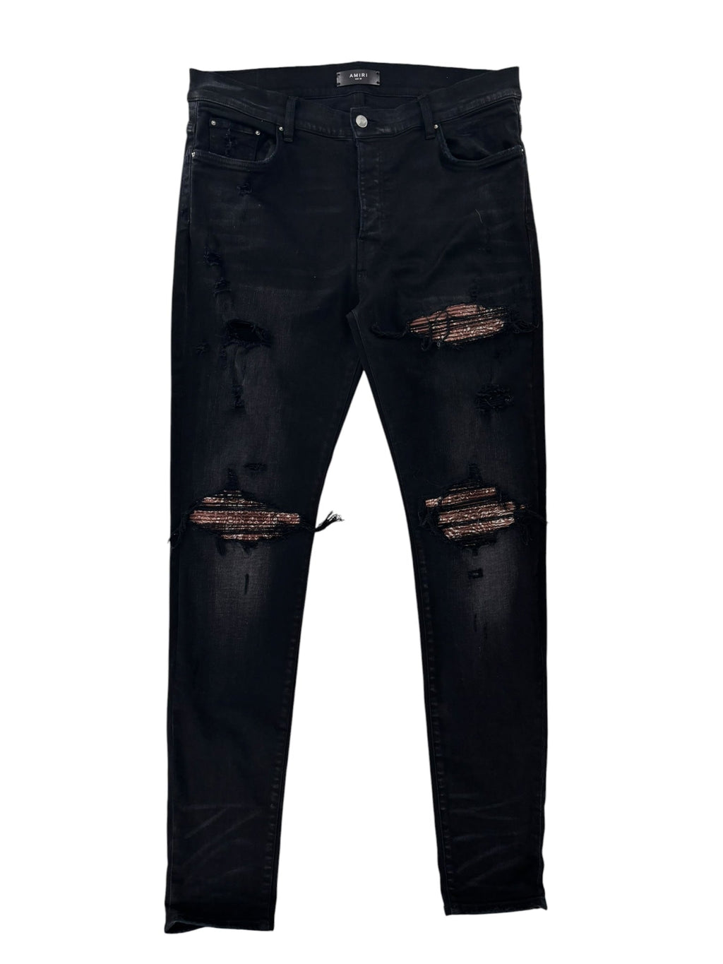 AMIRI MX1 Bandana Destroyed Skinny Fit Jeans Black/Brown