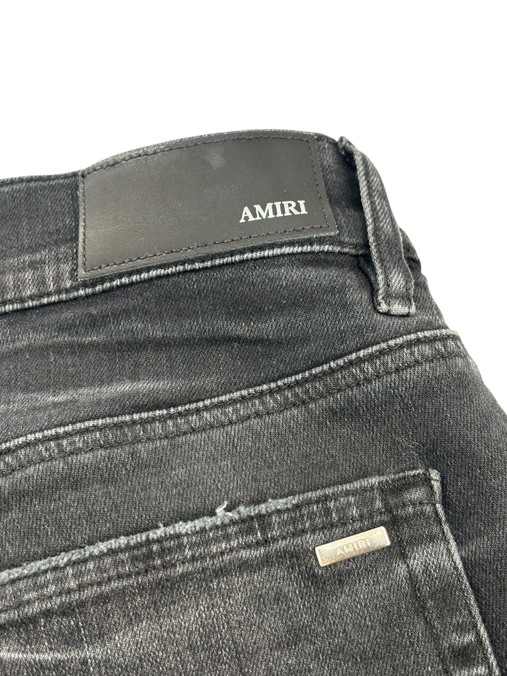 Amiri Hollywood Logo Patch Distressed Denim Black