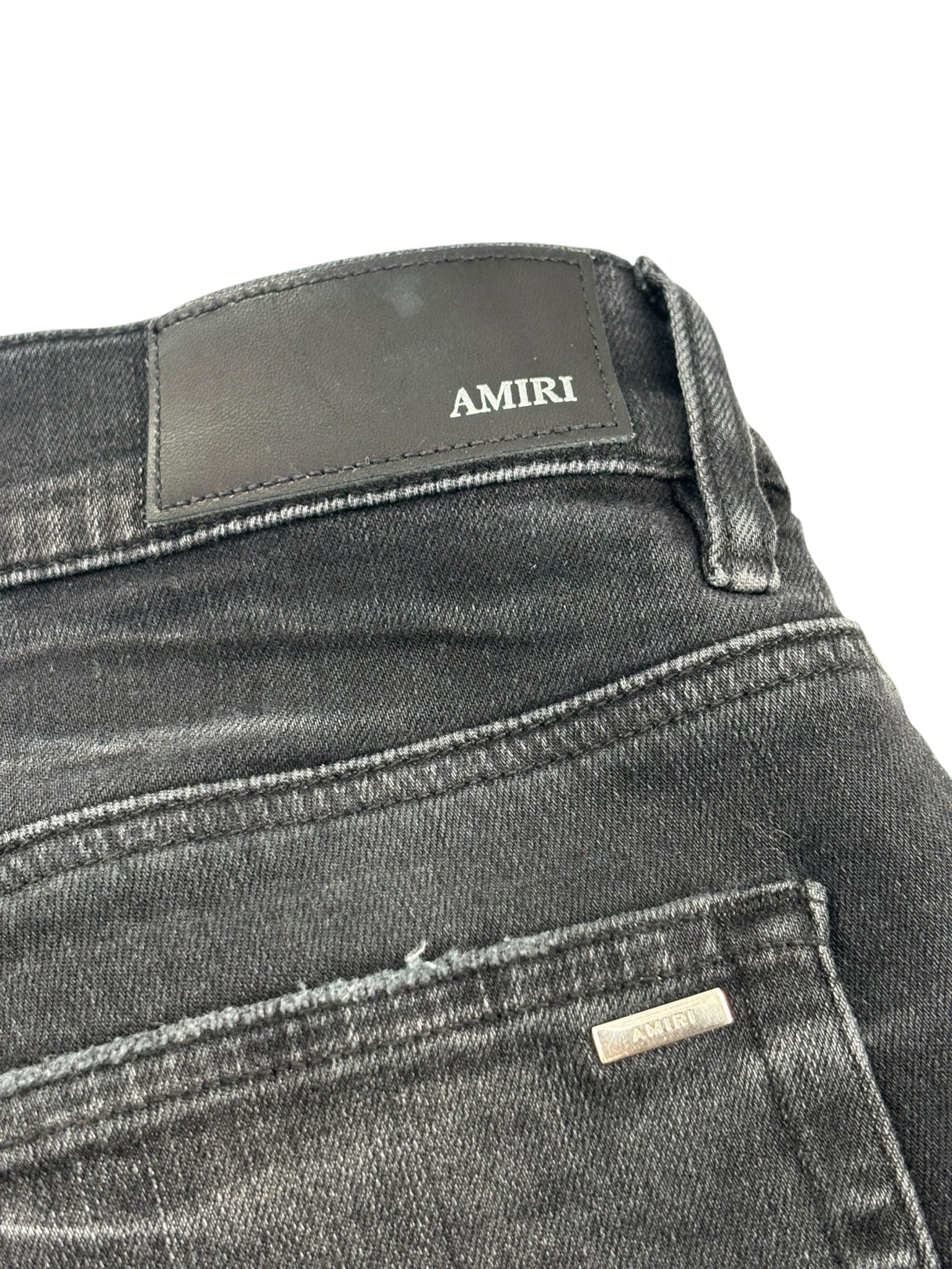 Amiri Hollywood Logo Patch Distressed Denim Black