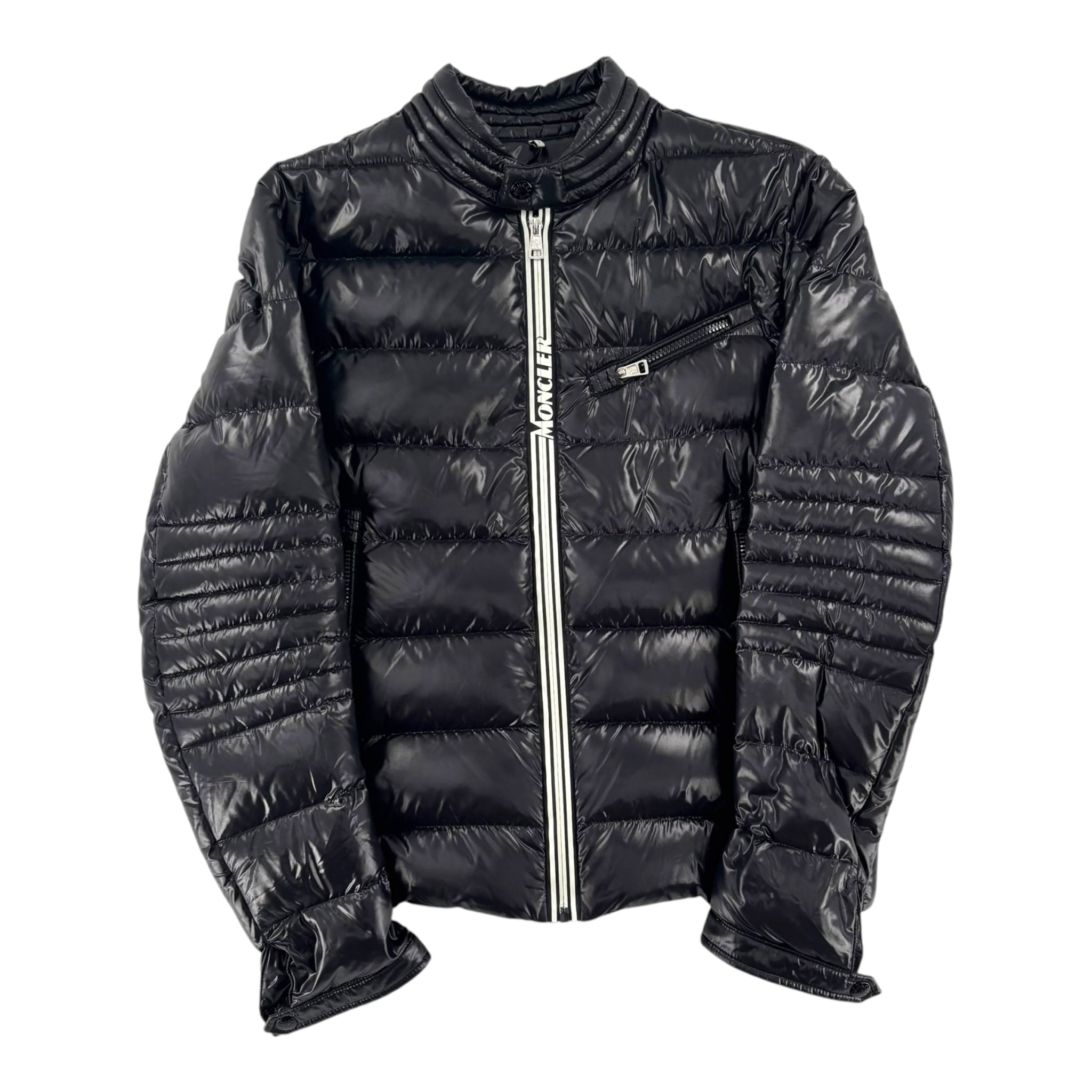 Moncler Logo Zip Puffer Coat Black