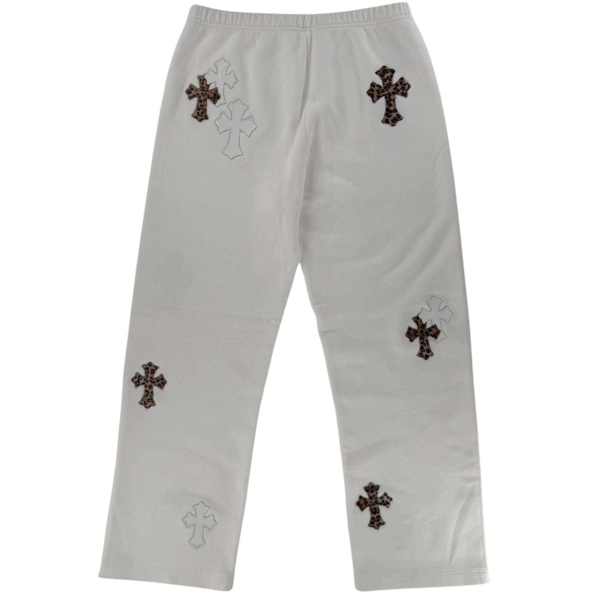 Chrome Hearts Leopard & White Leather Patch Sweatpants White