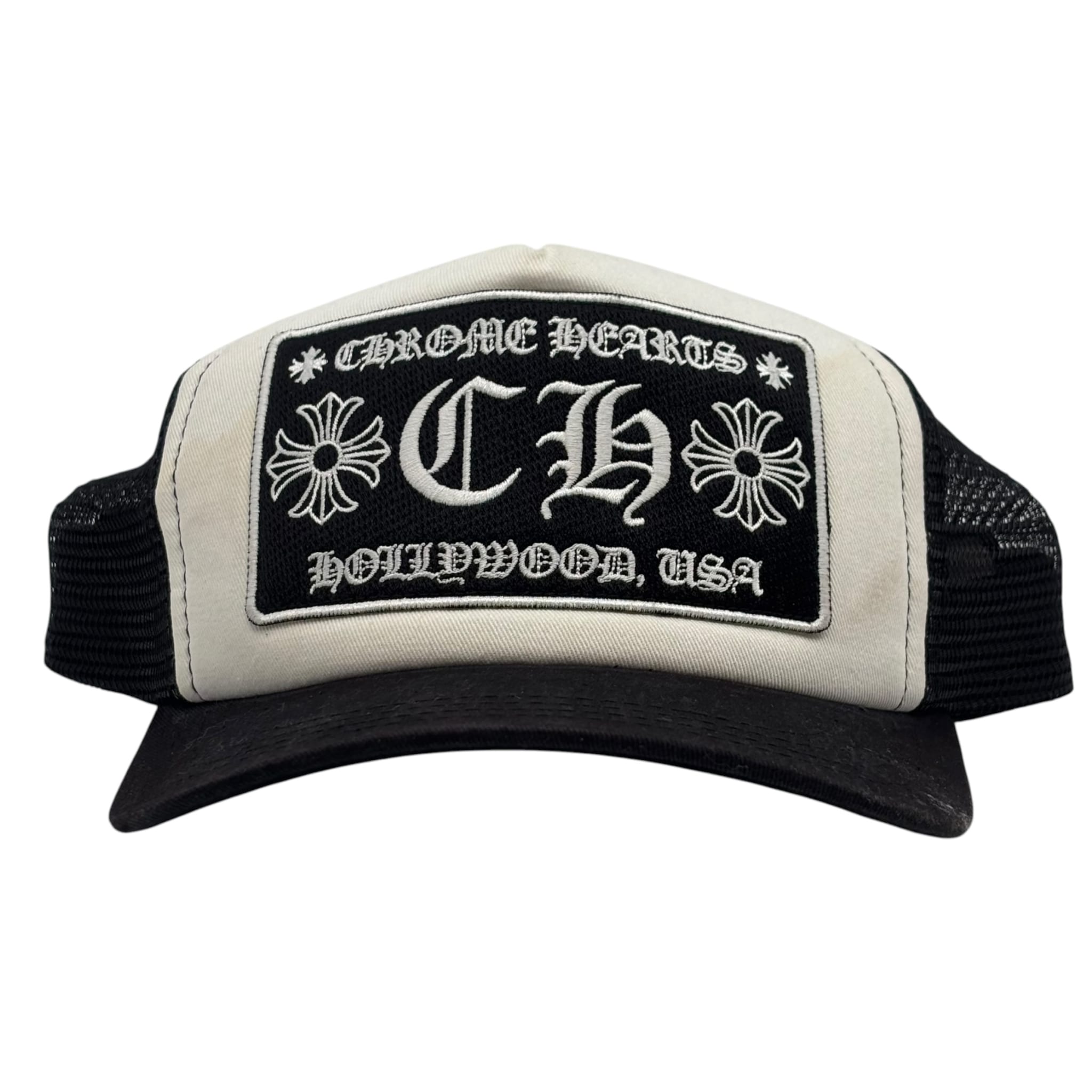 Chrome Hearts CH Hollywood Trucker Hat Black White