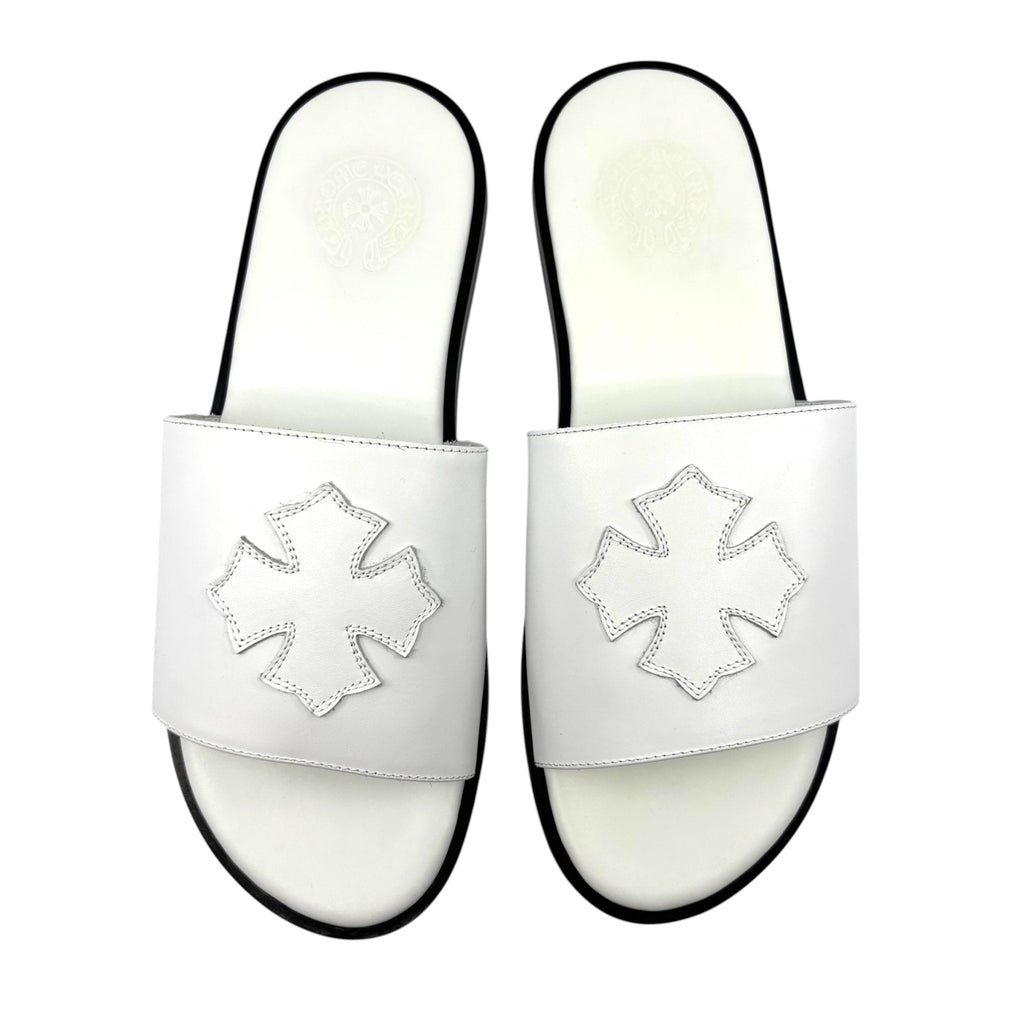 Chrome Hearts Leather Slides White