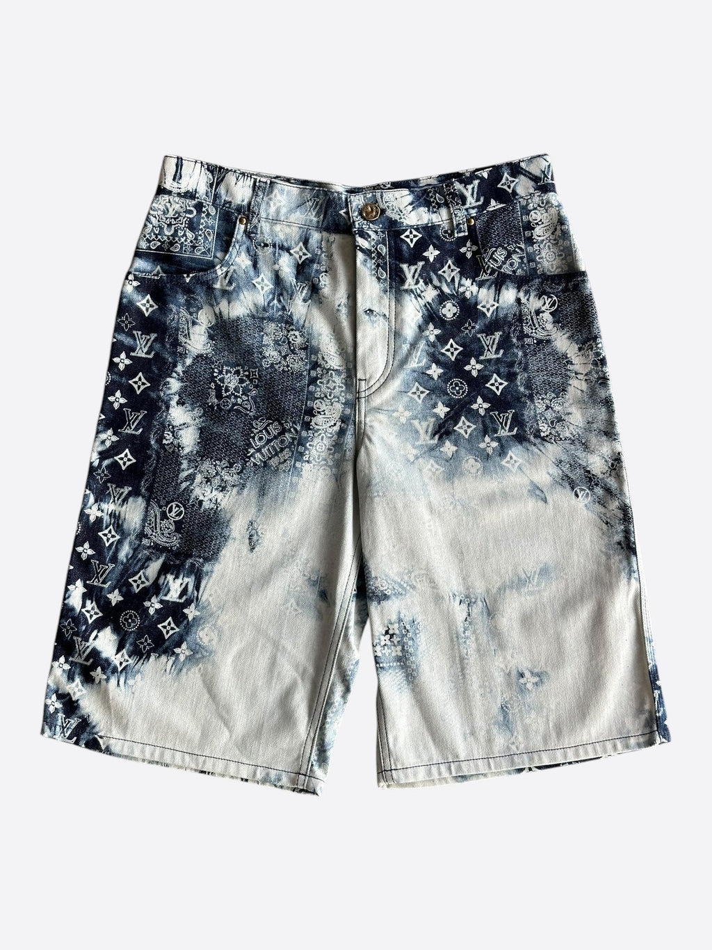 Louis Vuitton Bleached Bandana Monogram Denim Shorts Blue