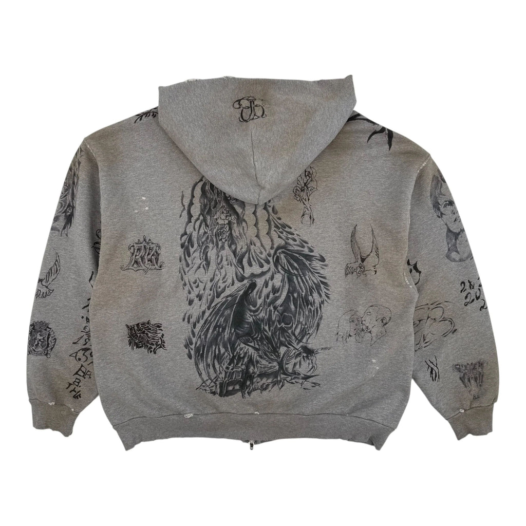 Balenciaga Tattoo Zip-Up Hoodie Grey