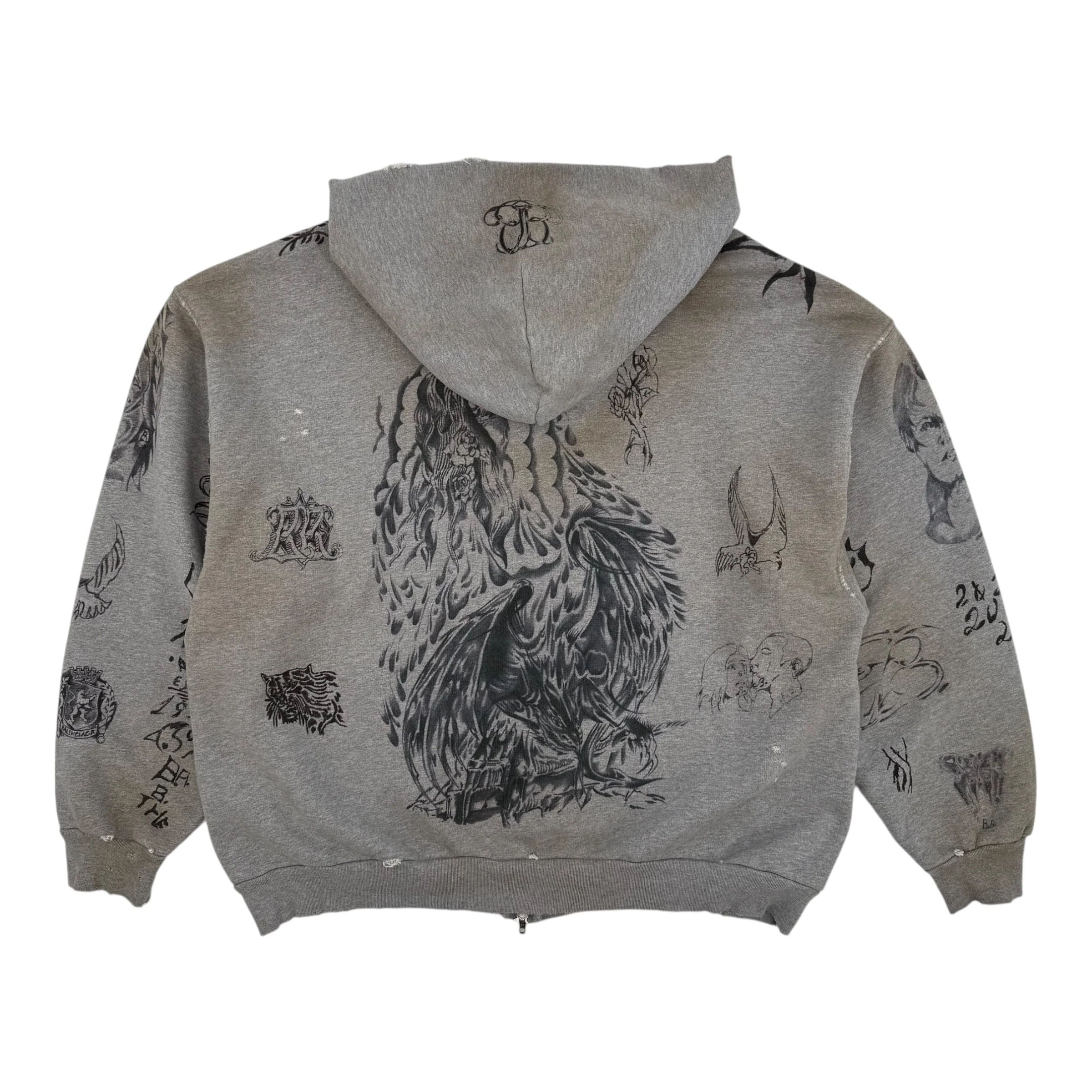 Balenciaga Tattoo Zip-Up Hoodie Grey
