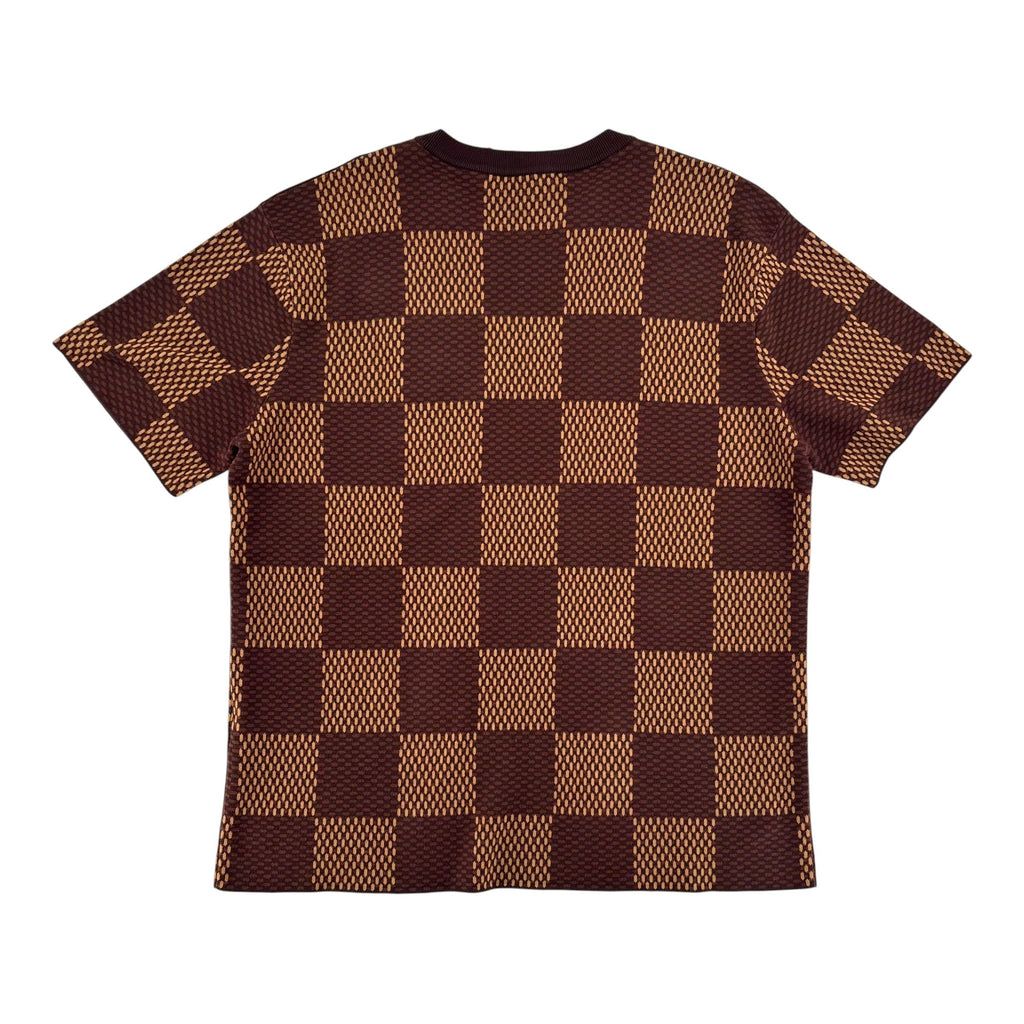 Louis Vuitton Short-Sleeved Cotton Damier Crewneck with Crystal LV Patch Sienna